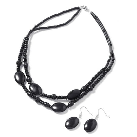 Black Howlite Stainless Steel Earrings Necklace Jewelry Set for Women