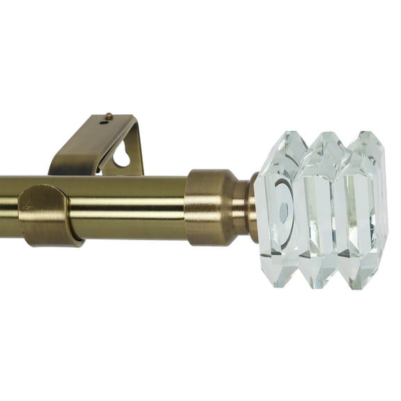 MERIVILLE Lione 1-Inch Diameter Single Window Treatment Curtain Rod, Crystal Finial, 28-inch to 48-inch Adjustable, Antique Brass