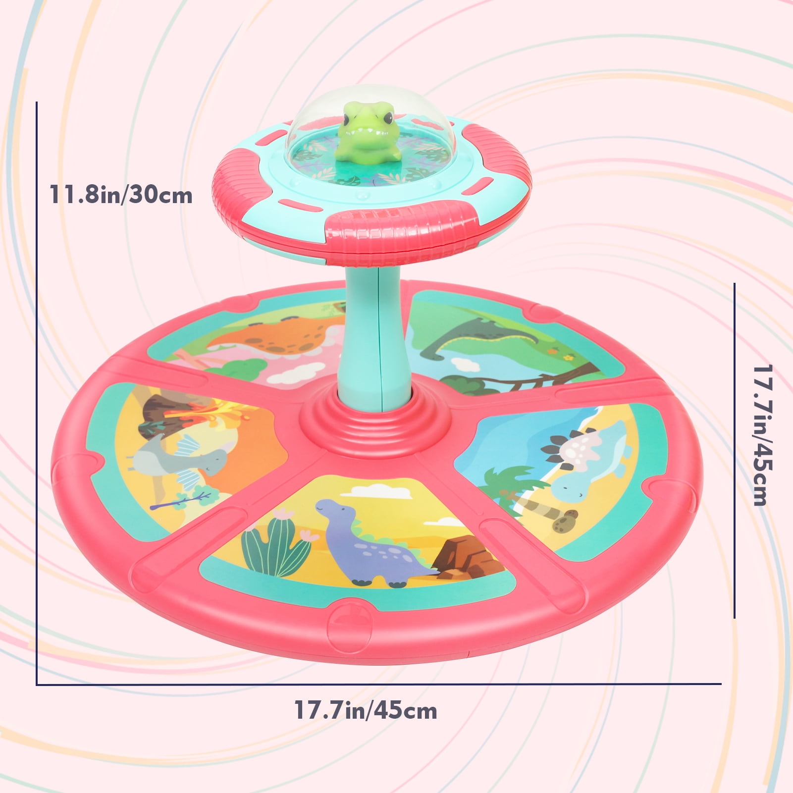 Wdmiya Pink Dinosaur Sit and Spin Toys for Toddlers 1-4, 360° Spinning Seat Activity Toy with Light and Music, Christmas Birthday Gifts for boys and girls, Kids Twister Toy