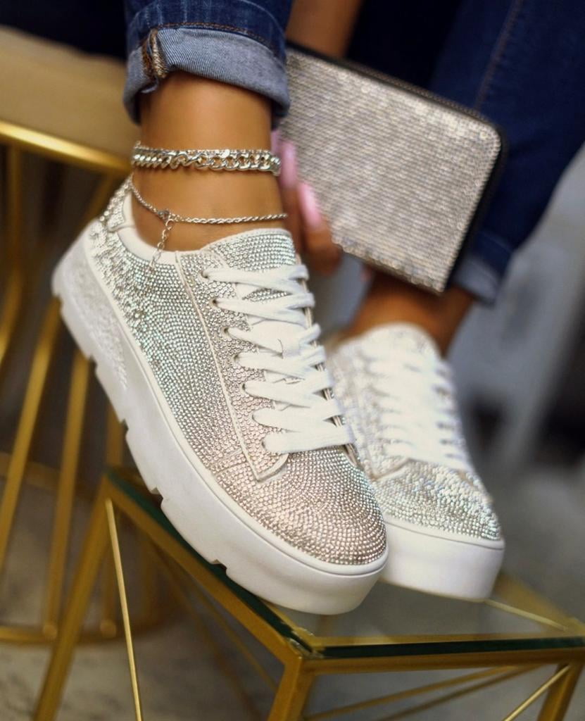 white rhinestone sneakers