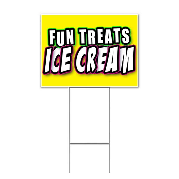 Fun Treats Ice Cream (18" x 24") Yard Sign, Includes Metal Step Stake