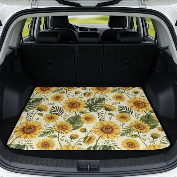 Chririnla Sunflower Cargo Liner Mats All Weather Protection for Women Floral Car Trunk Mat Automotive Accessories Rear Trunk Liner