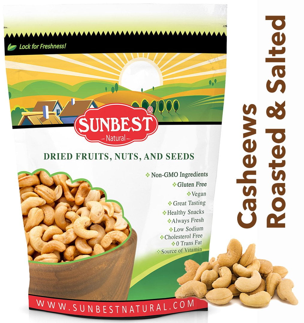 Sunbest Natural Cashews 3Lbs / 48 oz. Whole Roasted and Salted In Resealable Bag