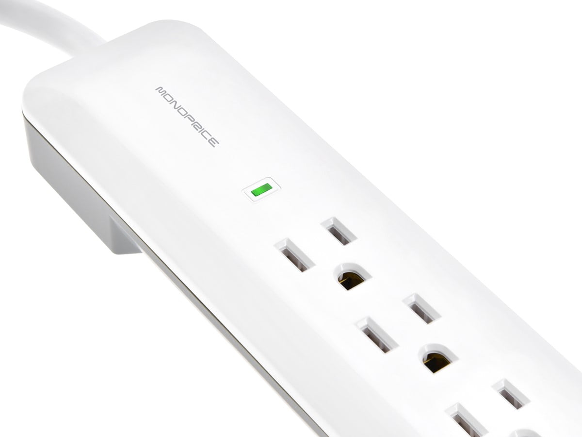 Monoprice Power & Surge - 6 Outlet Slim Surge Protector Power Strip - 3 Feet - - White | Cord UL Rated 540 Joules With Power/Circuit Breaker Switch