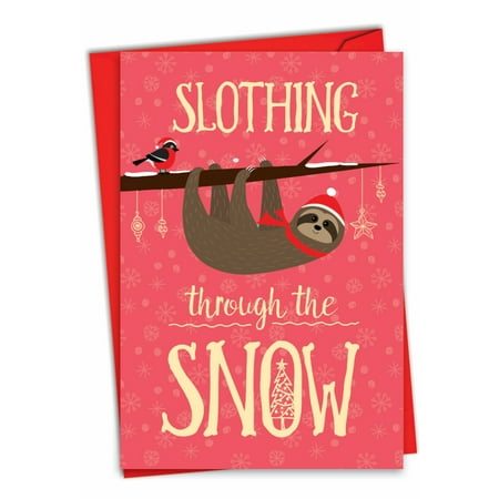 1 Funny Christmas Card with Envelope - Slothing Through The Snow C7047XSG