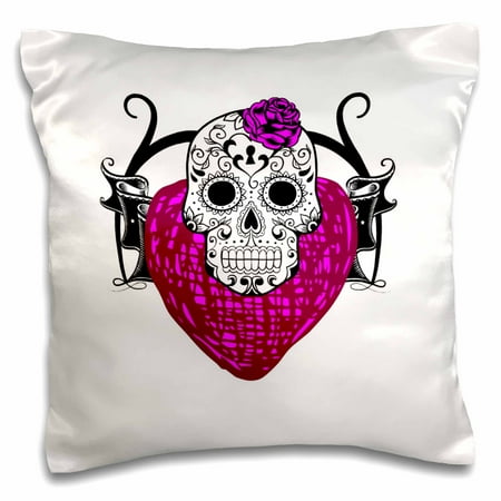 3drose Sugar Skull Day Of The Dead Purple Heart Pillow Case 16
