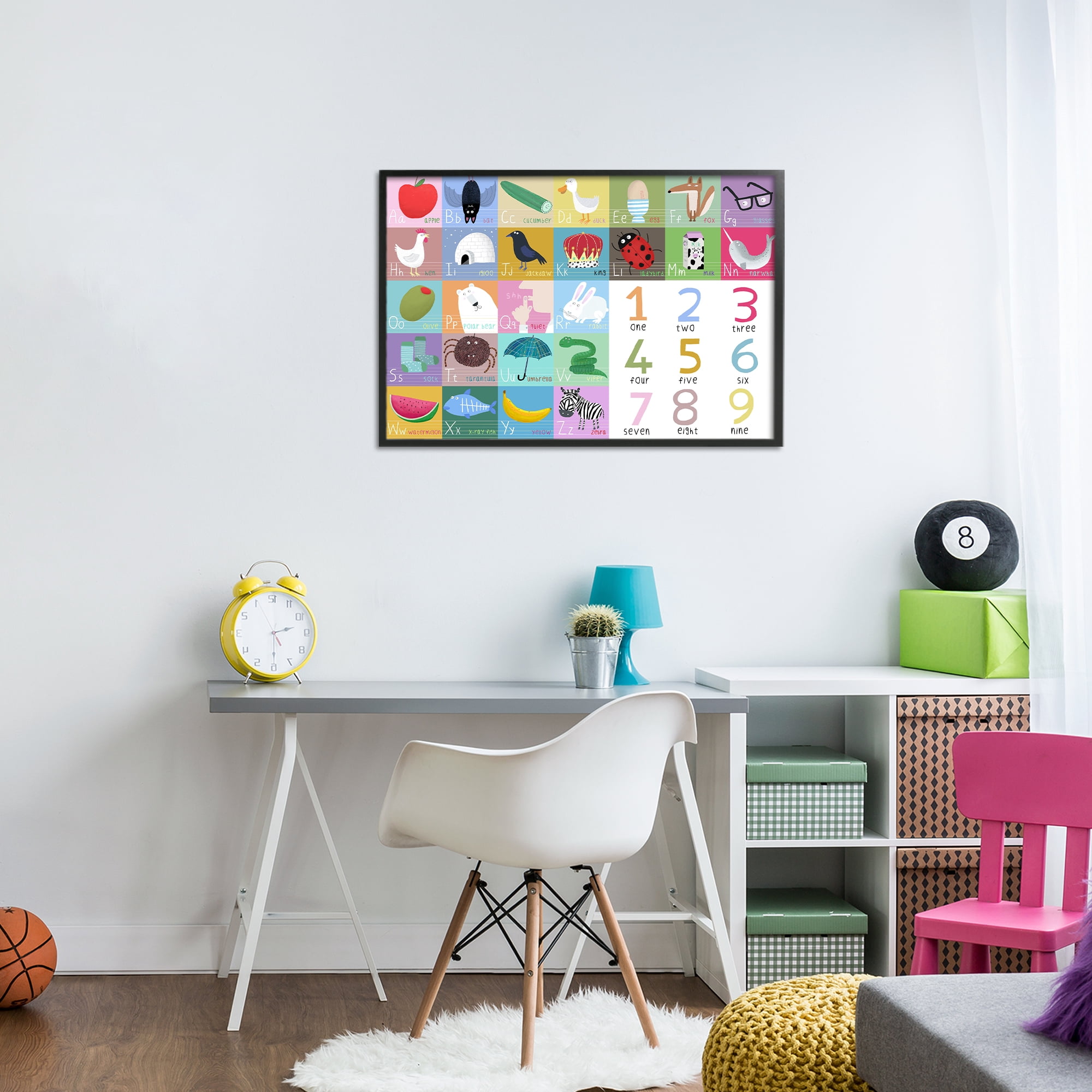 Stupell Industries Alphabet & Numbers First Words Black Framed Giclee Art, design by Carla Daly