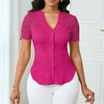 thumbnail image 4 of Xuyuer Women's Lace Patchwork Short Sleeve Blouse, Button V-Neck Casual Fashion Top Solid Color Shirt, 4 of 6