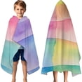 thumbnail image 3 of Colorful Watercolor Stripe Pattern Hooded Bath Towel，60"x35" for Ages 3 To 12 Kids, Quick Dry Lightweight Soft Microfiber Hood Beach Towel Cover Up for Kids, 3 of 7