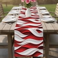 thumbnail image 4 of Red White Moire Table Runner - 120 Inch Long Modern Abstract Art Cotton and Linen Blended Dress Scarves Farmhouse Table Runner for Kitchen Dining, Coffee Table, 13" x 120", 4 of 8