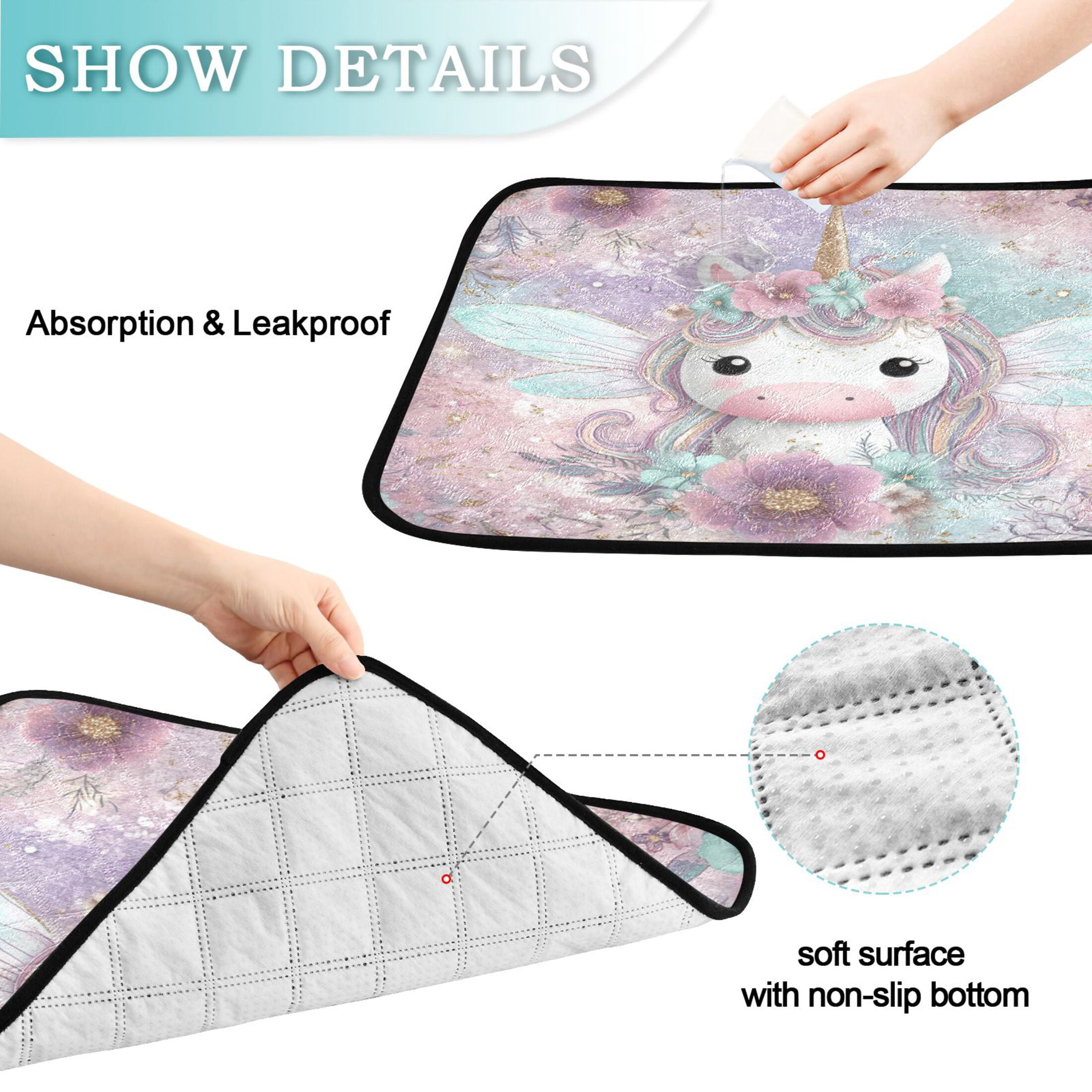 Qxltty Cute Unicorn Cat litter Pads Pet Set of 2 Diaper Mats Center Anti-leakage Layer Absorbent Soft and Comfortable