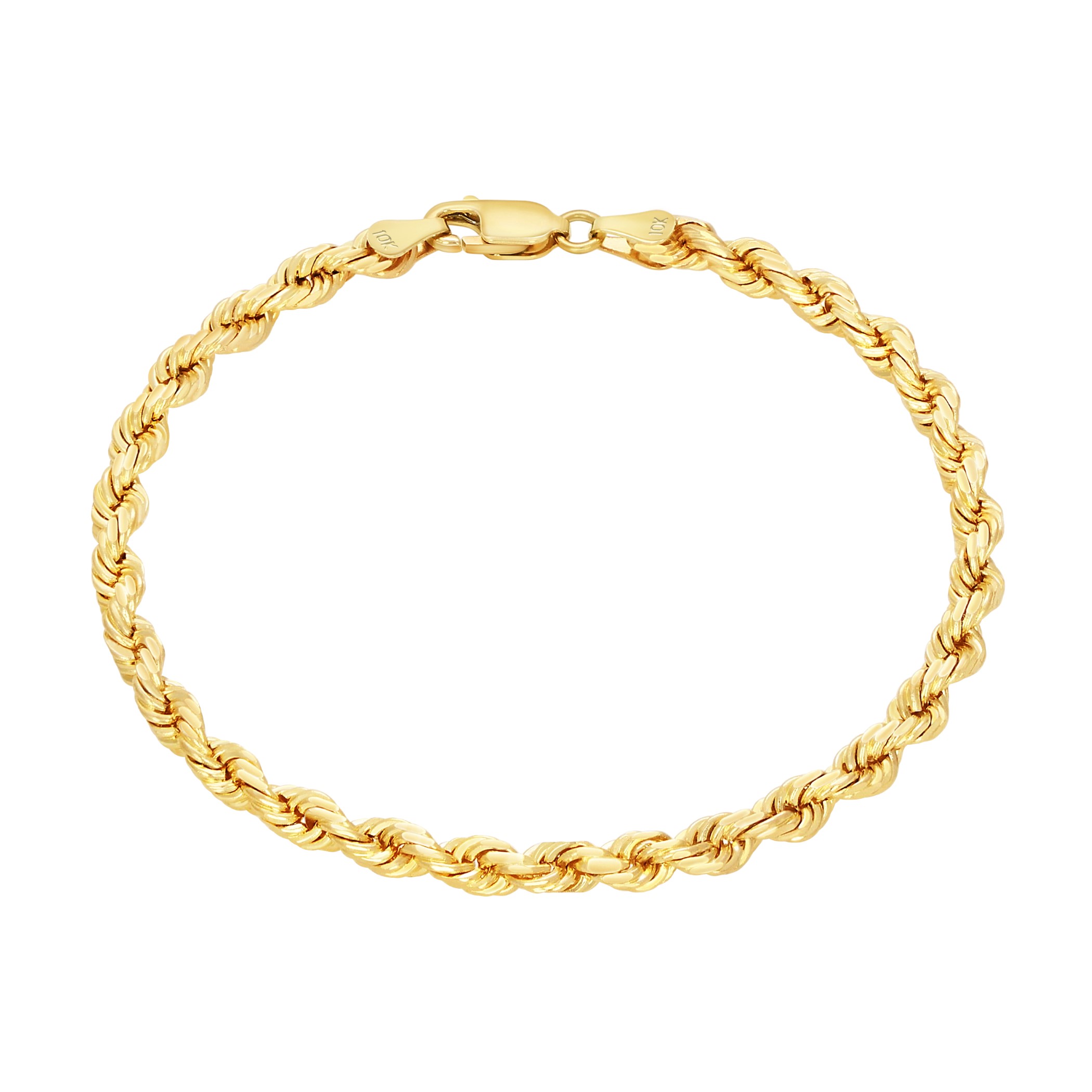 Nuragold 10k Yellow Gold 4mm Rope Chain Diamond Cut Bracelet (7"-9") Italian Jewelry for Men & Women