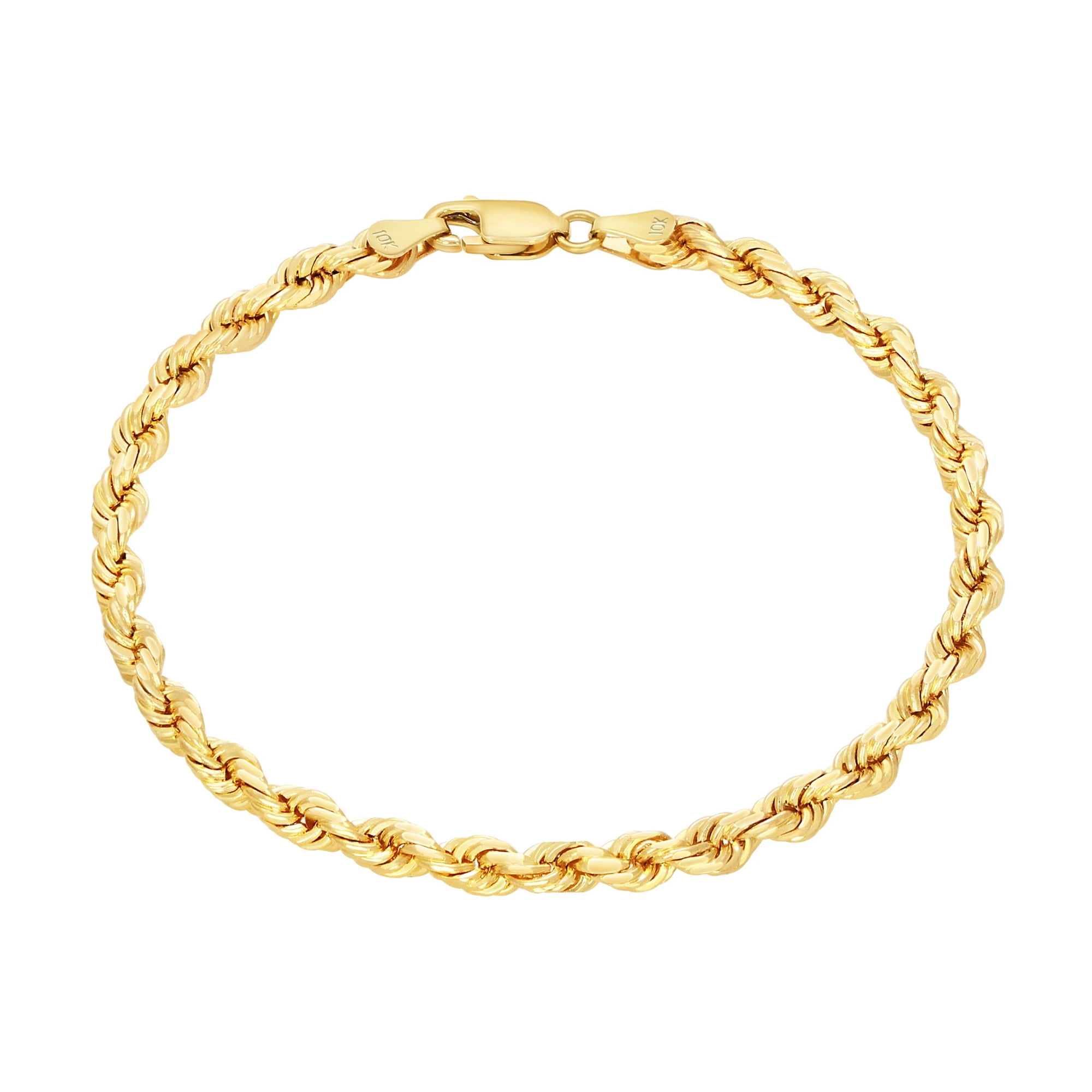 Nuragold 10k Yellow Gold 4mm Rope Chain Diamond Cut Bracelet (7"-9") Italian Jewelry for Men & Women