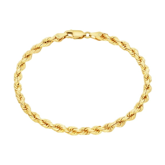 Nuragold 10k Yellow Gold 4mm Rope Chain Diamond Cut Bracelet (7"-9") Italian Jewelry for Men & Women
