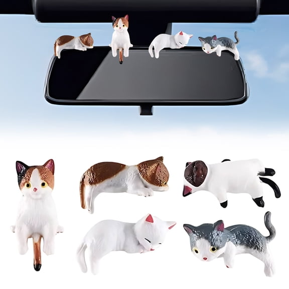 DAMAI 5 PCS Mini Cat Car Interior Accessories Dashboard Decorations, Funny Mini Pussy Figure Rearview Mirror Ornament, Adorable Handcrafted Kittens for Your Workspace