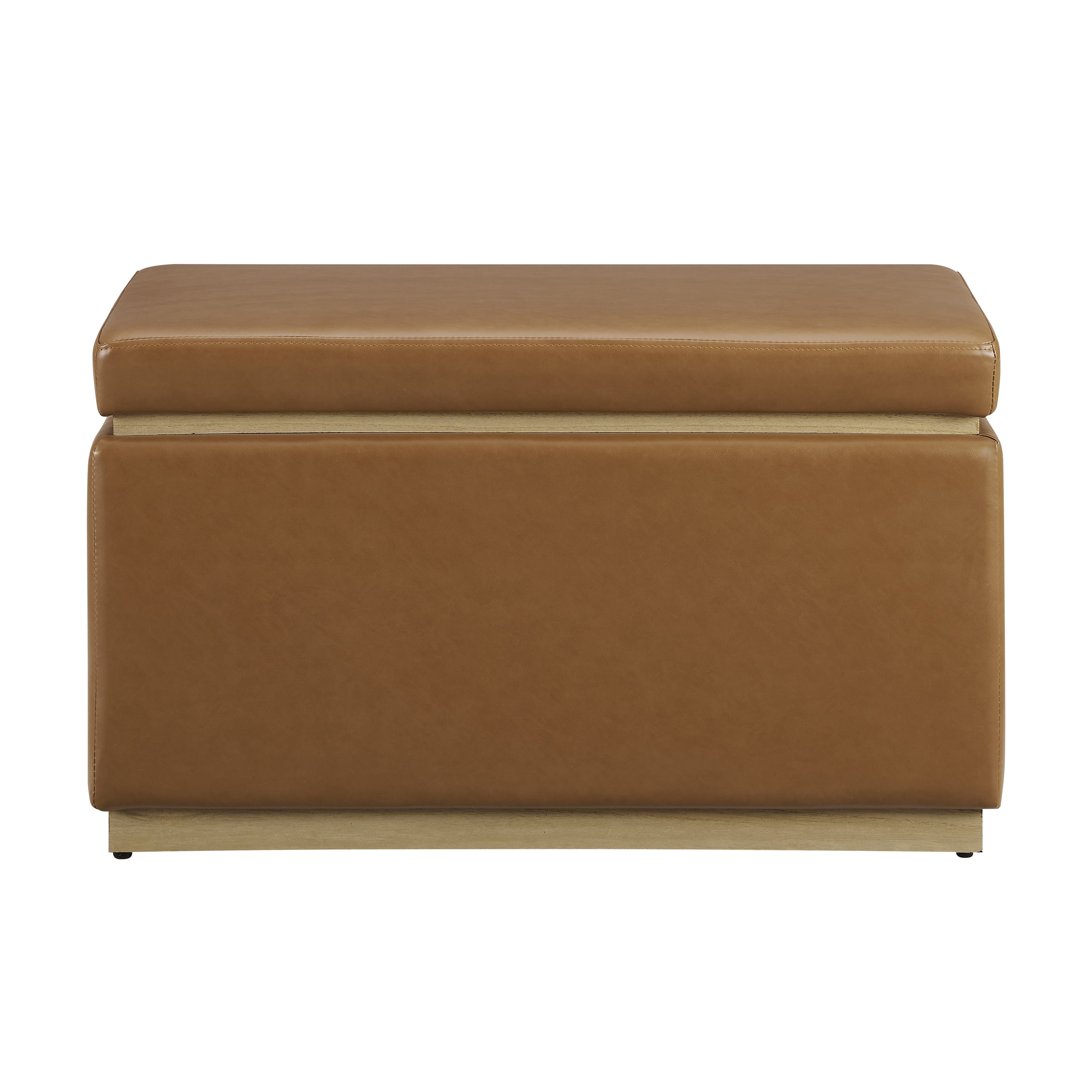 Linon Elta Rectangle Storage Ottoman, Caramel Faux Leather