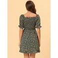 thumbnail image 4 of DARING DIVA Puff Sleeve Back Smocked Sweetheart Neck Ruffled Hem Dress XS Dark Green, 4 of 6