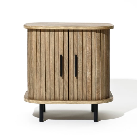LuxenHome Mid Century Modern Nightstand with Sliding Door, 17.7" Fluted Bedside Table, Small End Table for Bedroom