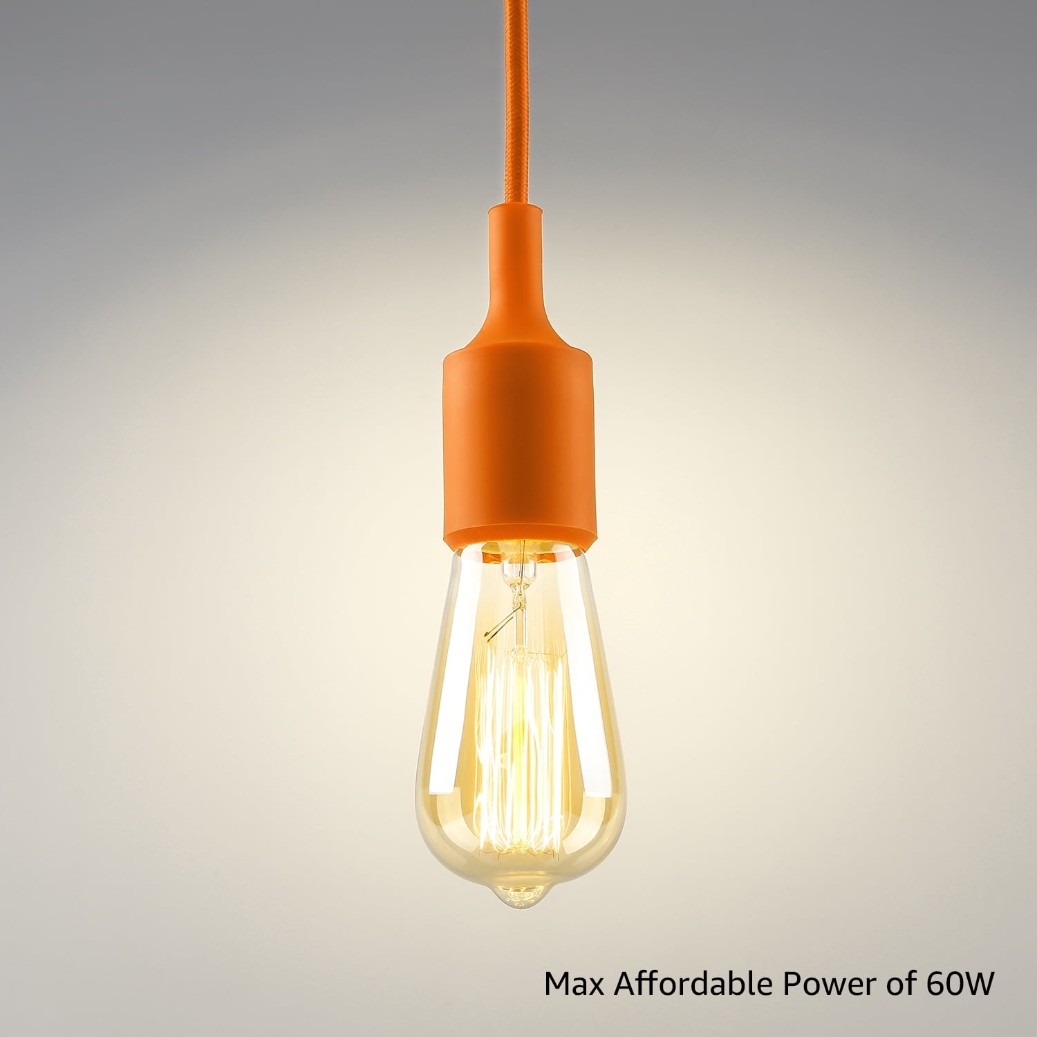 UL-listed Single Socket Pendant Light Fixture, Fabric Insulating Lamp Cord, Orange