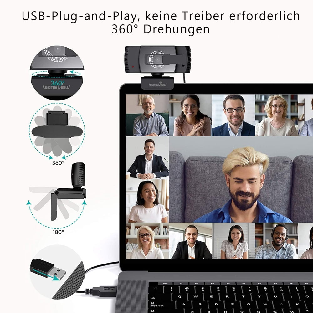 Webcam with Microphone, 1080P Auto Focus Webcam for PC and Laptop with Cover, USB 2.0 Plug & Play, for Live Streaming, Zoom, Video Call, Conference, Online Teaching