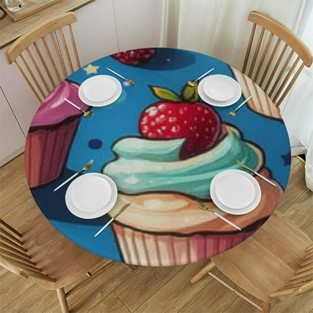 

SHERONV Cupcakes Berries Stars Round Tablecloth Stain-Resistant Washable 46 -50