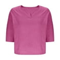 thumbnail image 6 of Viluyesy V-Neck T-Shirt for Womens 3/4 Sleeves Shirt Tops Fashionable Cotton Loose Blouse Hot Pink Size L, 6 of 6