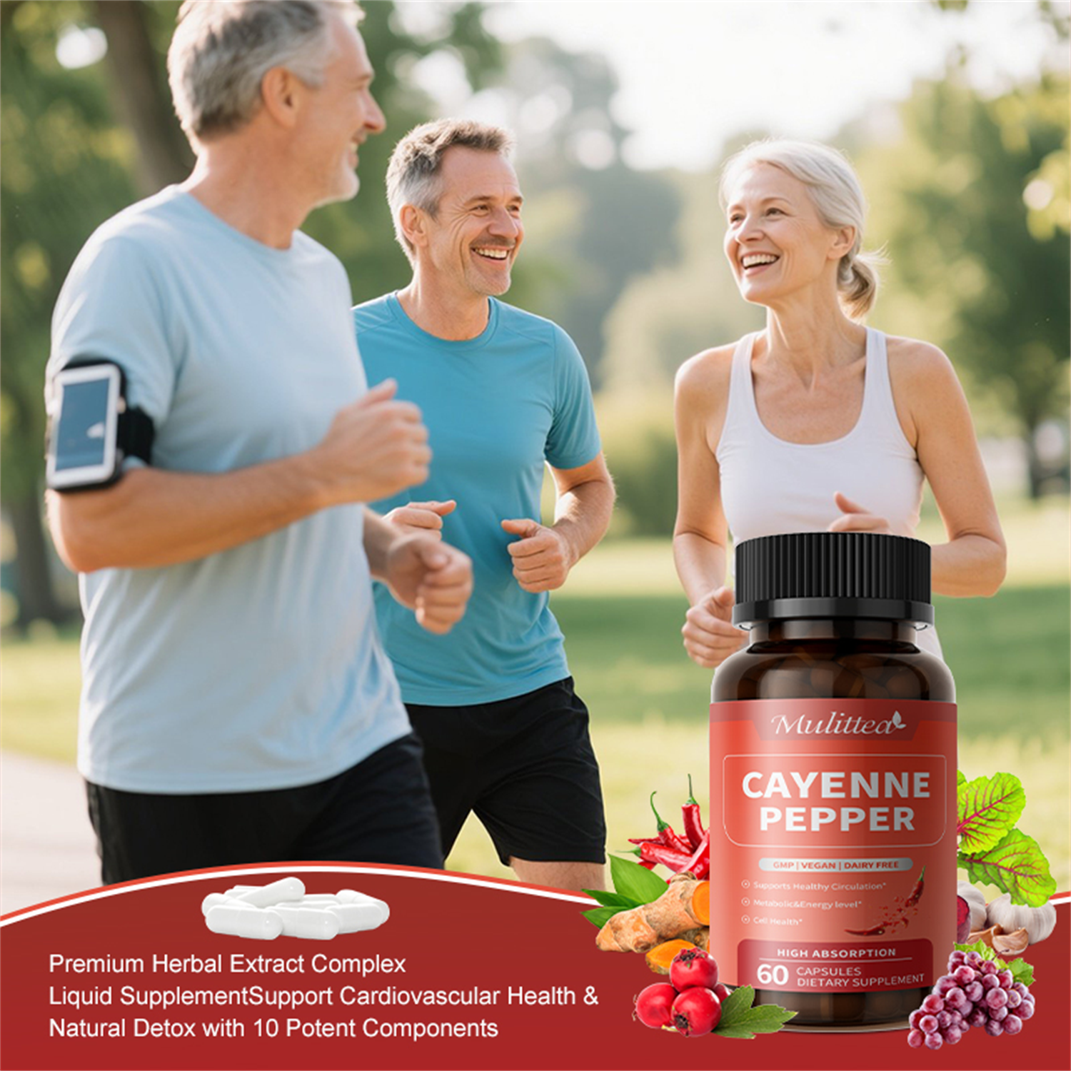 (2 Pack)Advanced Heart & Blood Flow Support | 12-in-1 Formula with Nattokinase 20,000FU, Hawthorn, Cayenne Pepper | Non-GMO Vegan Capsules By Mulittea