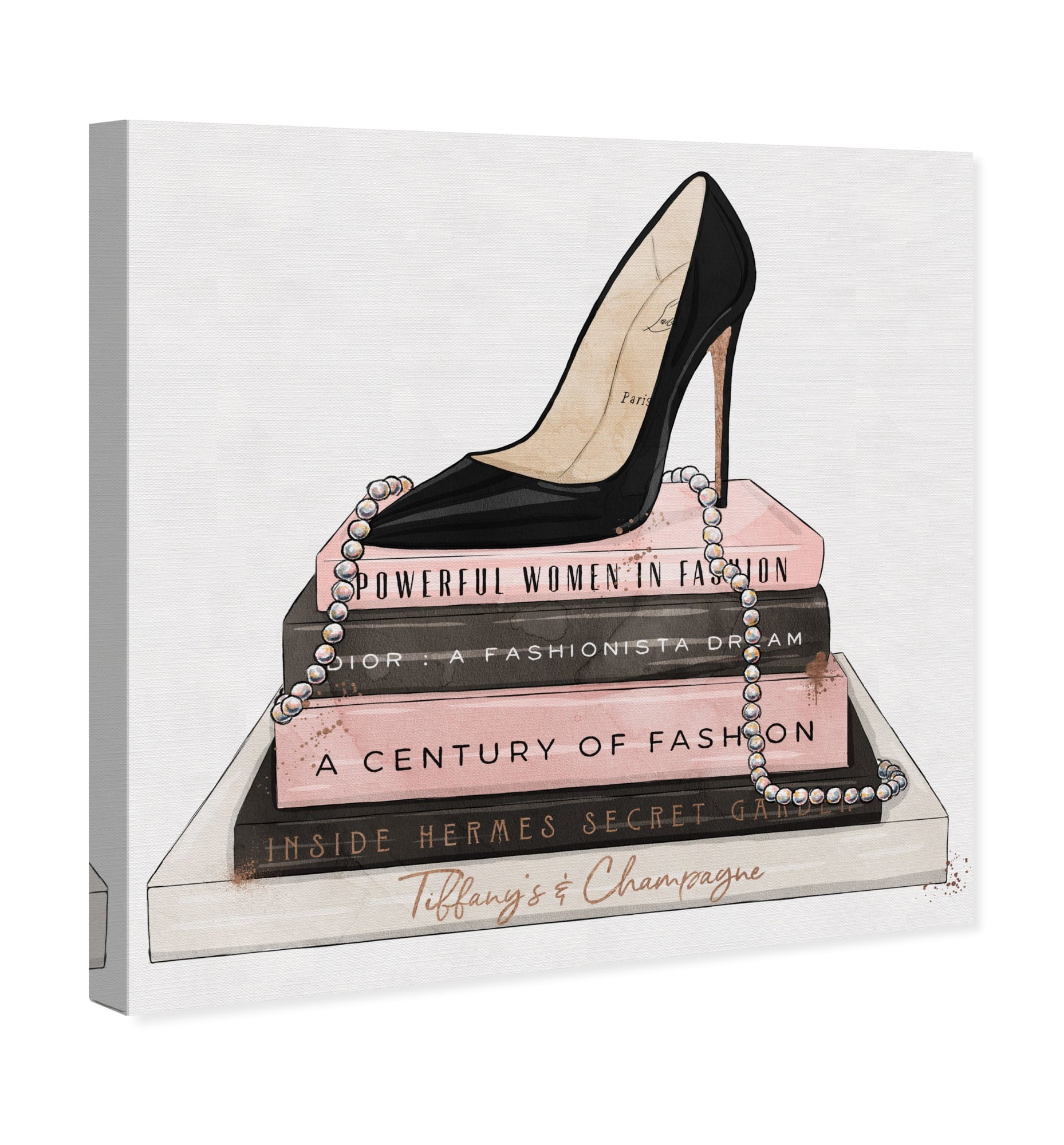iCanvas Blush, Black & Gold High Heel On Fashion Book Stack by