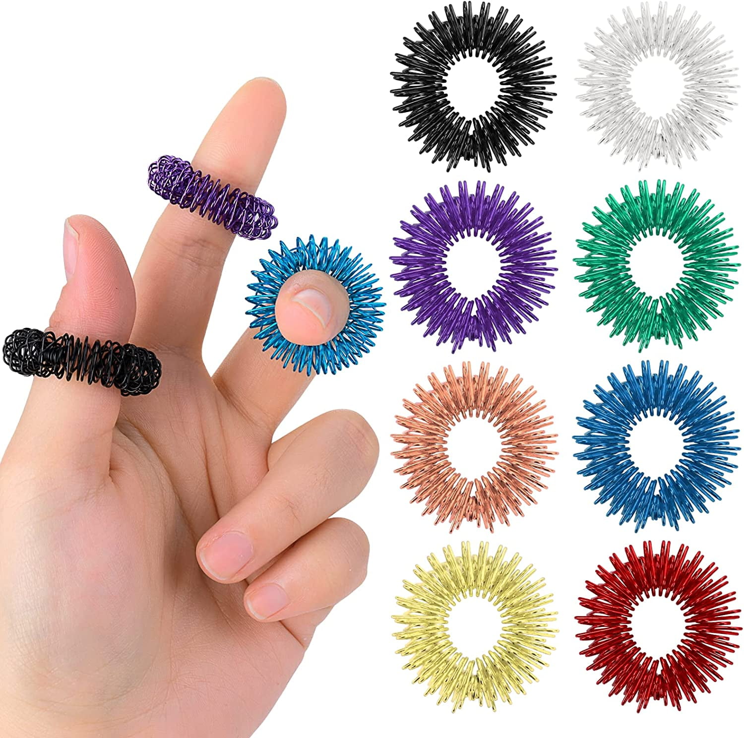 8 Pieces Spiky Sensory Finger Rings Acupressure Ring Set Great Spikey