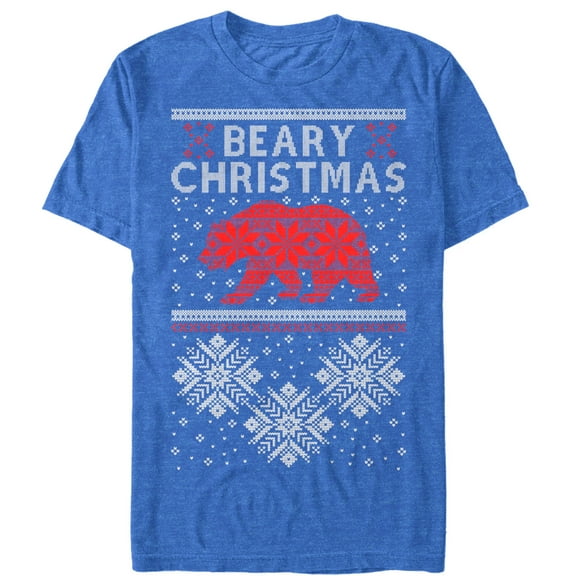 Men's Lost Gods Beary Christmas  Graphic Tee Royal Blue Heather X Large