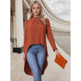 thumbnail image 3 of DARING DIVA Women's High Low Asymmetrical Hem Dressy Casual Blouse Brick Red S, 3 of 8