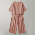 thumbnail image 4 of LEKWK Linen Sets for Women 2 Piece Short Sleeve Crewneck Summer Top and Loose Fit Wide Leg Pants Fashion Solid Lounge Beach Vacation Sets, 4 of 6