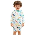 thumbnail image 2 of SGFCWSX Boys Swimsuit One Piece Cute Print Long Sleeve Rash Guard Knee Length Bathing Suit for Kids Beach Pool Swim Lessons White Size 0 Months, 2 of 7