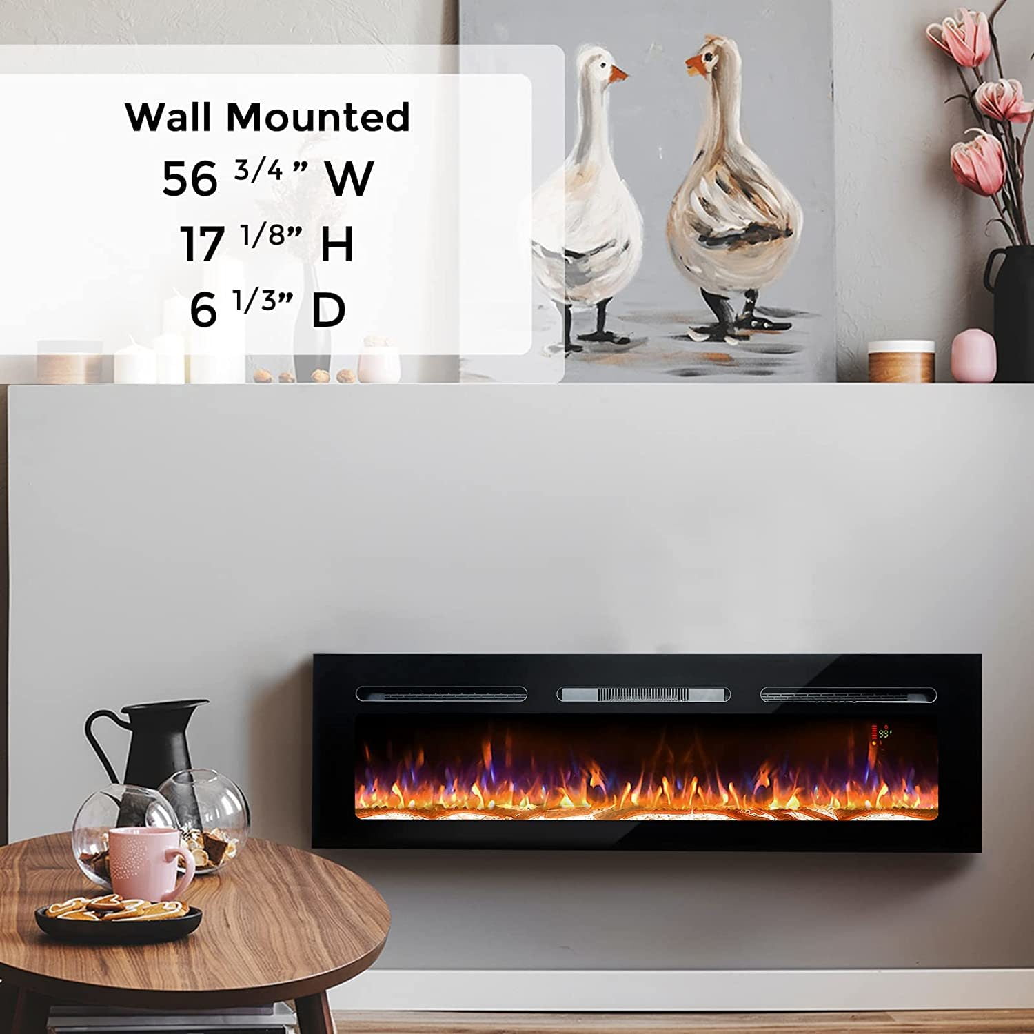 BizHomart 60" Electric Fireplace, Recessed & Wall Mounted Electrical