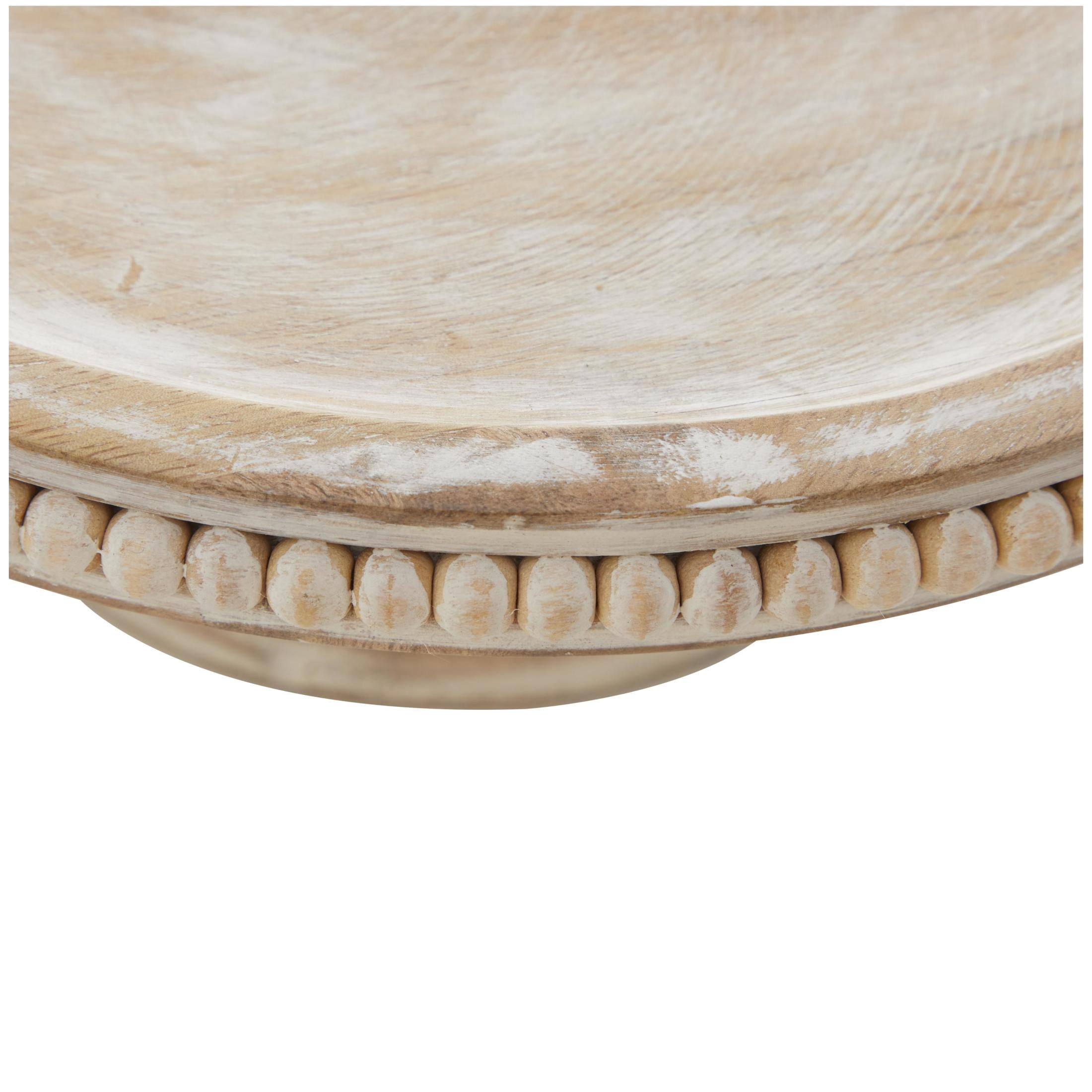 DecMode 12" x 12" Cream Mango Wood Floral Decorative Stand with Glass Dome, 1-Piece