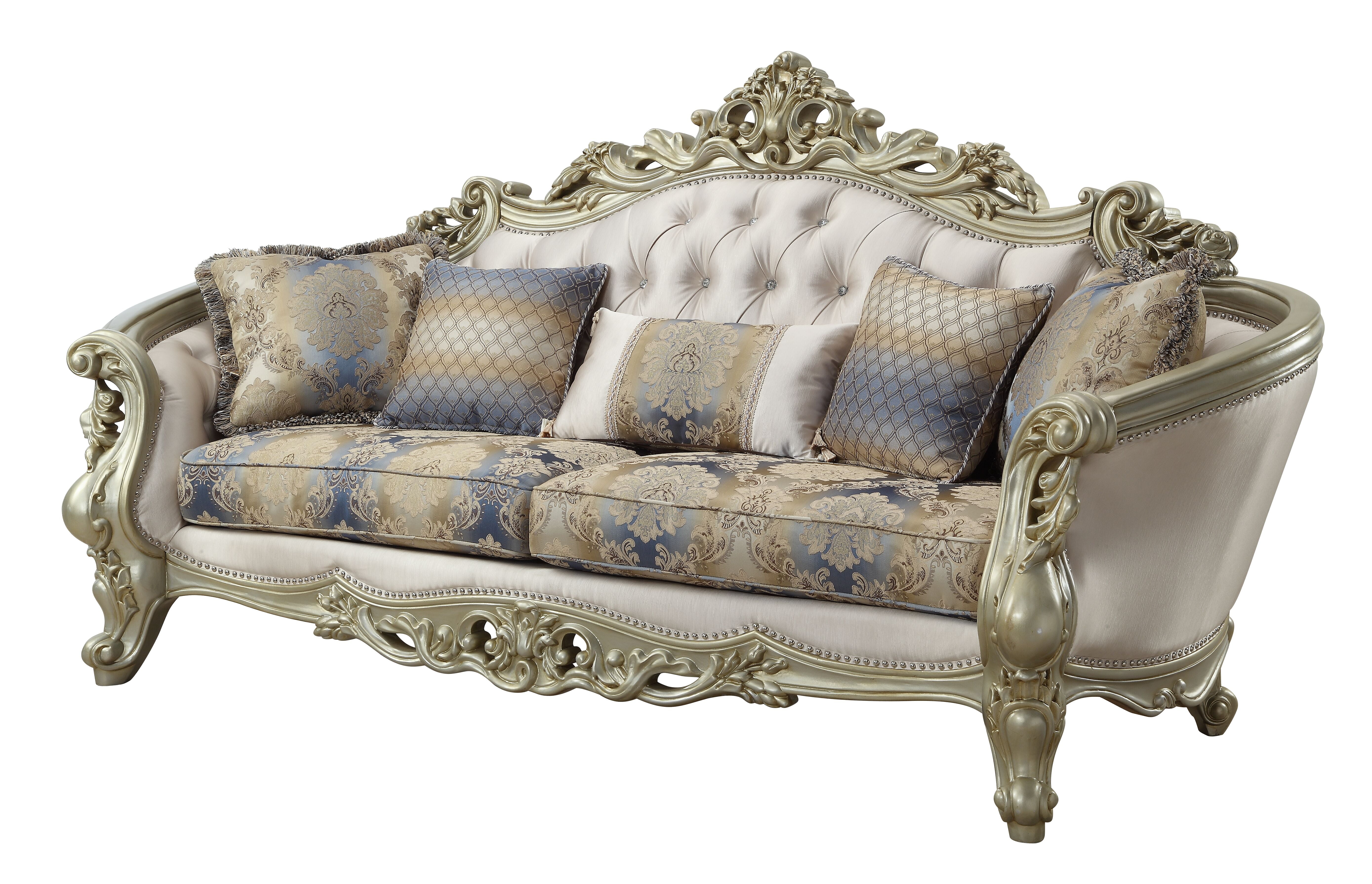 Acme Gorsedd Sofa with 5 Pillows in Cream Fabric and ...