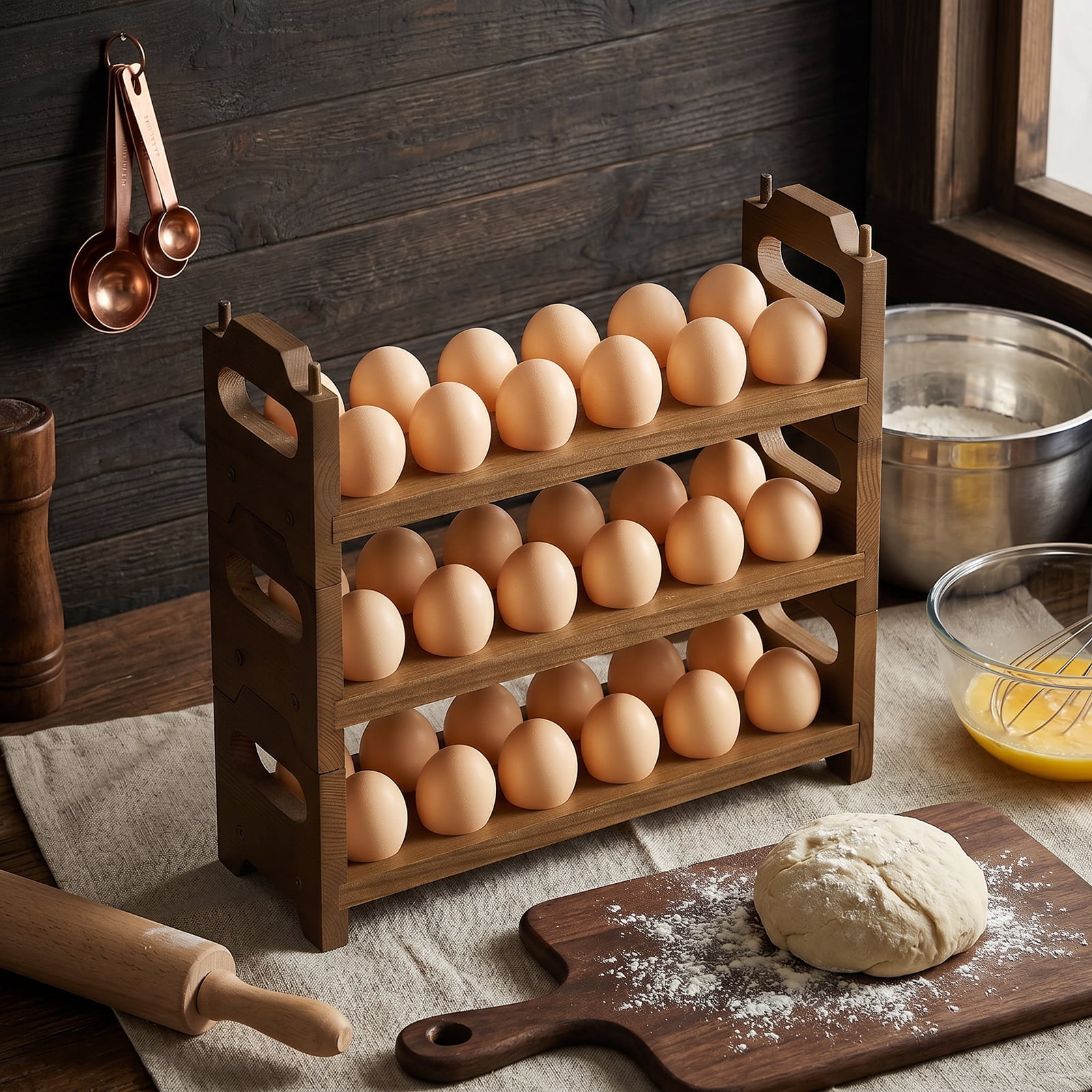 SoildPal 3-Tier Wooden Egg Holder, Stackable Countertop Egg Rack Holds 36 Eggs for Kitchen Farmhouse Decor