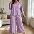 thumbnail image 6 of Cmfcve Womens Plus Size 2 Piece Pajama Sets Long Sleeve Tops & Wide Leg Pants Fall Loungewear Set, 6 of 8