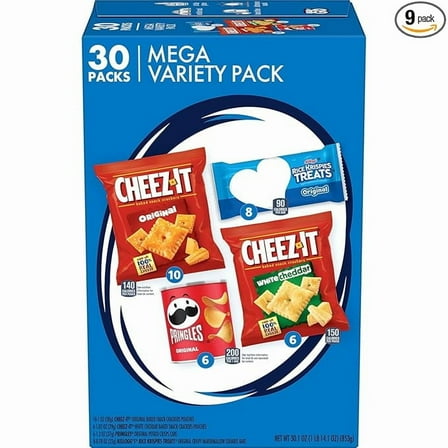 Kellogg's Cheez-It, Pringles & Rice Krispies Treats Snacks Mega Variety Pack, 30.1oz Box (30 Count)