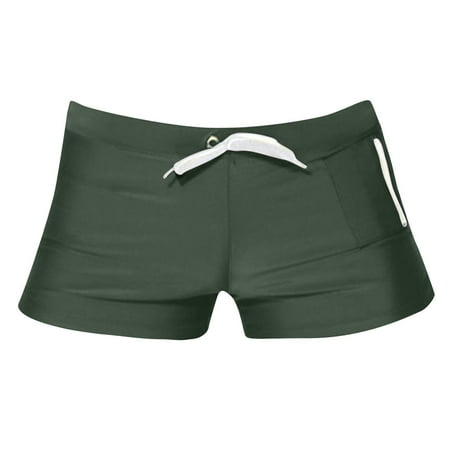snowsong Mens Swim Trunks Mens Underwear Mens Double Briefs Mesh Buttock Lifting Thong Mesh Breathable Lace Up Swimming Trunks Mens Shorts Green L