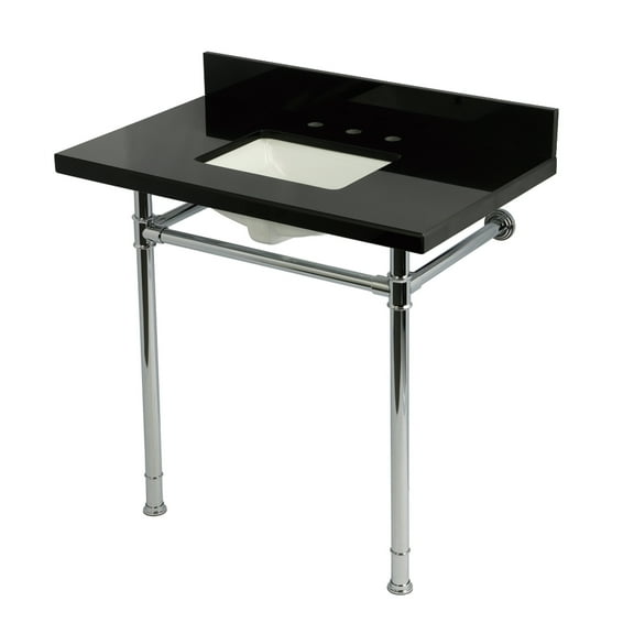 Kingston Brass KVPK36227K381 Imperial 36" Black Granite Console Sink with Stainless Steel Legs (8-Inch, 3-Hole), Black Granite/Polished Chrome