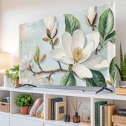 TV Cover for 55 inch Screen Watercolor Magnolia Flower Washable Stretch Fabric TV Cover, Retro Farmhouse Floral Leaf Reusable Television Screen Covers for Sofa Living Room Home Decor