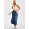 thumbnail image 3 of DARING DIVA Women's Denim Split Back Pockets Pencil Midi Jean Skirts Medium Dark Blue, 3 of 7