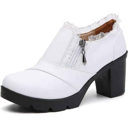 

Women s Casual Zipper Lace Platform Mid-Heel Square Toe Oxfords Dress Shoes