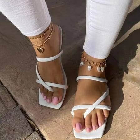 

Cathalem Clear Jelly Sandals for Women Size 10 Ladies Fashion Summer Solid Color Square Toe Flip Flops Womens Designer Sandals White 7
