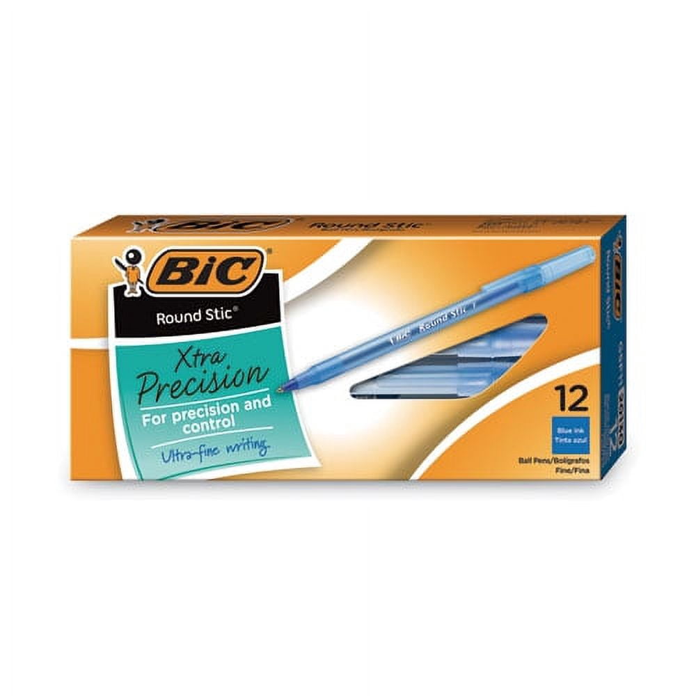 Round Stic Xtra Precision Ballpoint Pen, Stick, Fine 0.8 Mm, Blue Ink, Translucent Blue Barrel, Dozen | Bundle of 10 Dozen