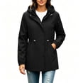 thumbnail image 2 of Womens Rain Jacket with Hood Softshell Warm Windbreaker Lightweight Drawstring Trench Raincoat Travel Outdoor Jackets with Pockets Black S, 2 of 5