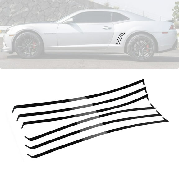 Xotic Tech Glossy Black Side Fender Vent Insert Vinyl Stripes Stickers, Compatible with Chevrolet Camaro SS RS LS 2010-2015