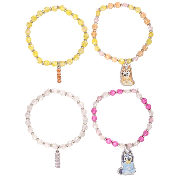 Bluey Beaded Bracelet Set, 4-Pack, Character Charms, Adjustable Stretch