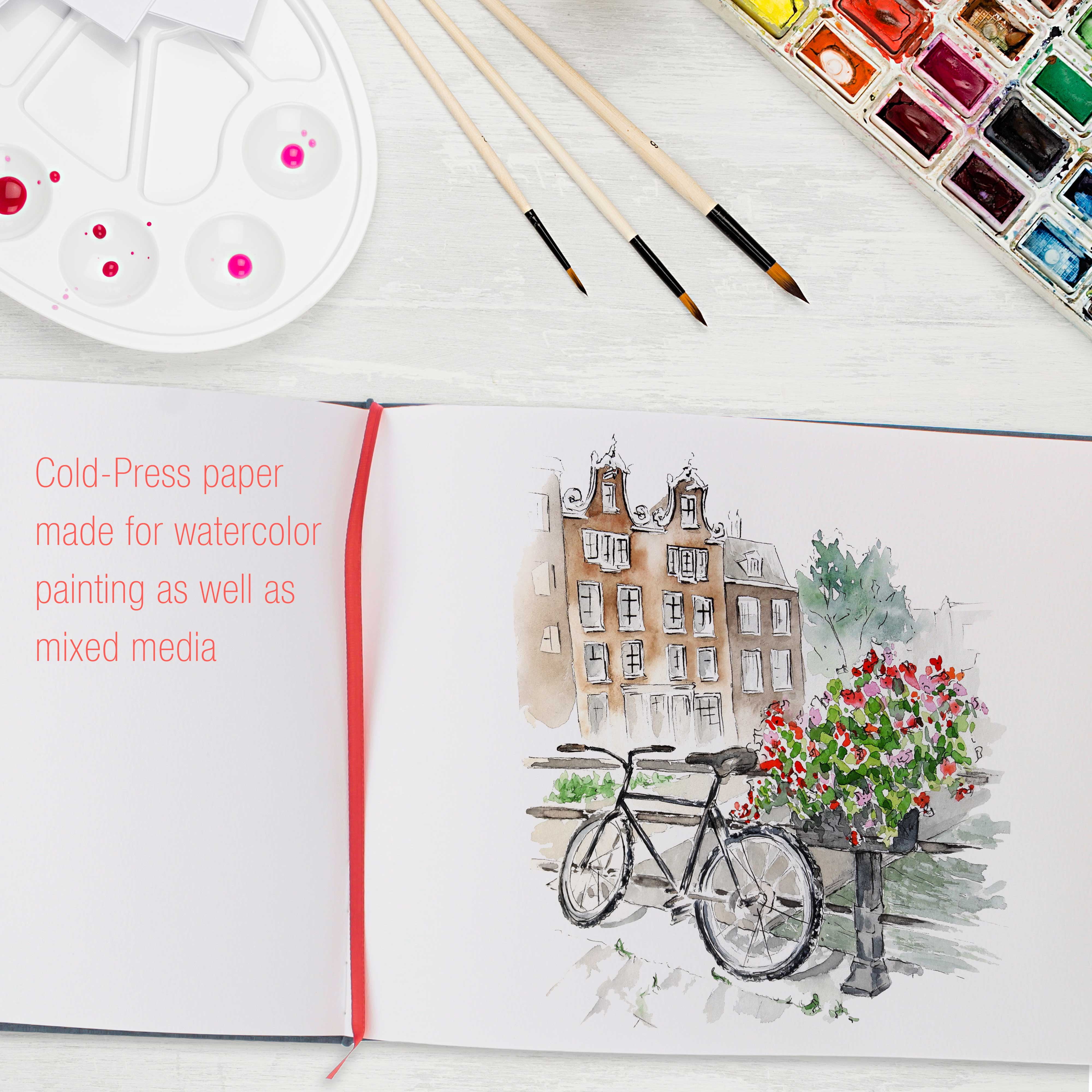 U.S. Art Supply 9" x 12" Watercolor Book, 2 Pack, 76 Sheets, 110 lb (230 gsm) - Linen-Bound Hardcover Artists Paper Pads - Acid-Free, Cold-Pressed, Brush Painting & Drawing Sketchbook Mixed Media